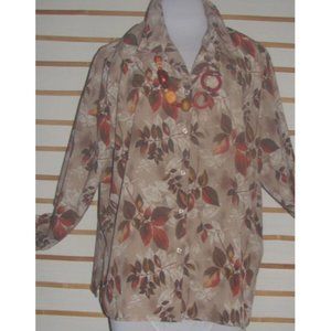Earthy buttoned long sleeved blouse poly collared